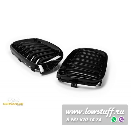 Решетки радиатора (ноздри) BMW X3 X4 F25/F26 горбатые сдвоенные M стиль черные глянцевые GCP-083201