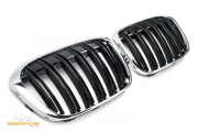 Решетки радиатора ноздри BMW X1 F48 горбатые сдвоенные M стиль черные глянцевые с хромом GCP-084804