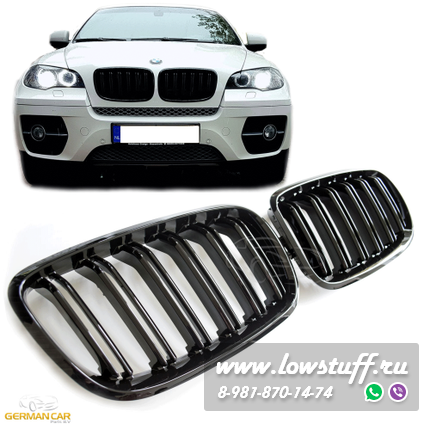 Решетки радиатора (ноздри) BMW X5 / X6 E70 E71 горбатые сдвоенные M стиль черные глянцевые GCP-085701