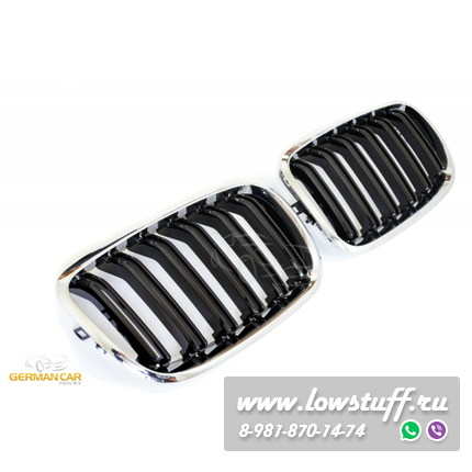 Решетки радиатора (ноздри) BMW X5 / X6 E70 E71 горбатые сдвоенные M стиль черные глянцевые GCP-085704