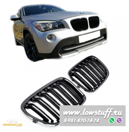Решетки радиатора (ноздри) BMW X1 E84 горбатые M стиль черные глянцевые GCP-088401
