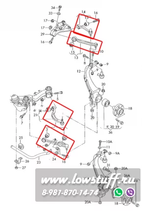 Audi A4 B5, VW Passat b5, b5+ Комплект рычагов передней подвески под большой палец (Чугунный кулак ) LOWSTUFF 53AU0003 оем 8D0 498 998 S1