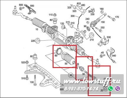 Комплект рычагов передней подвески Mercedes W211, S211, C219 LOWSTUFF 53MB0018 большой 16шт с рулевыми тягами наконечниками пыльниками