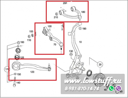 Mercedes W221 Комплект рычагов передней подвески LOWSTUFF 53MB0020 8шт