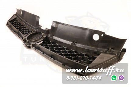 VW Jetta 6 2011-2014 GLI решетка радиатора черная глянцевая соты с хром полосами с отверстием для значка LOWSTUFF RGVWJ6GLIGLBLKWBCHS