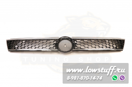 VW Jetta 6 2011-2014 GLI решетка радиатора черная глянцевая соты с хром полосами с отверстием для значка LOWSTUFF RGVWJ6GLIGLBLKWBCHS