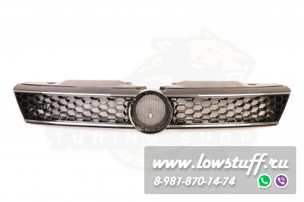 VW Jetta 6 2011-2014 GLI решетка радиатора черная глянцевая соты с хром полосами с отверстием для значка LOWSTUFF RGVWJ6GLIGLBLKWBCHS