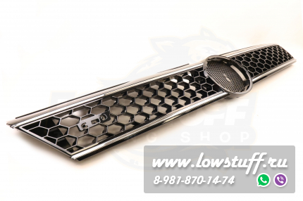 VW Jetta 6 2011-2014 GLI решетка радиатора черная глянцевая соты с хром полосами с отверстием для значка LOWSTUFF RGVWJ6GLIGLBLKWBCHS