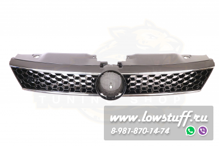 VW Jetta 6 2011-2014 GLI решетка радиатора черная глянцевая соты с хром полосами с отверстием для значка LOWSTUFF RGVWJ6GLIGLBLKWBCHS