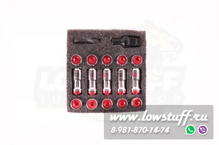 Спортивные колесные гайки Volk Racing Formula M12*1.5 c секретками красный центр комплект 20 штук