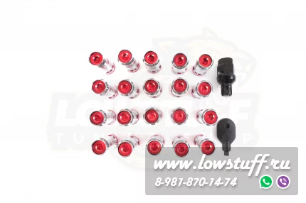 Спортивные колесные гайки Volk Racing Formula M12*1.5 c секретками красный центр комплект 20 штук