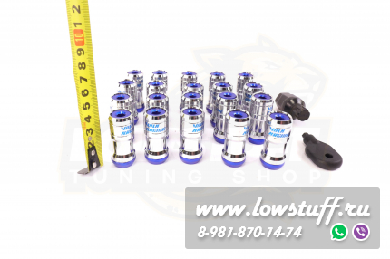 Спортивные колесные гайки Volk Racing Formula M12*1.5 c секретками синий центр комплект 20 штук