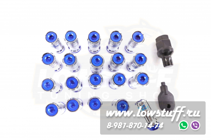 Спортивные колесные гайки Volk Racing Formula M12*1.5 c секретками синий центр комплект 20 штук