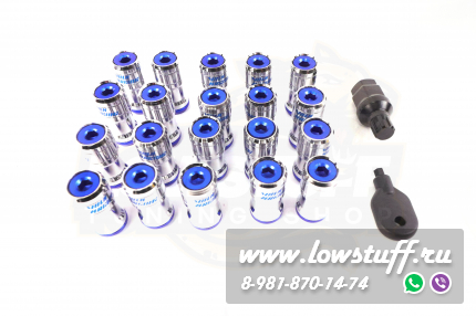 Спортивные колесные гайки Volk Racing Formula M12*1.5 c секретками синий центр комплект 20 штук