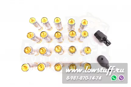 Спортивные колесные гайки Volk Racing Formula M12*1.5 c секретками золотой центр комплект 20 штук