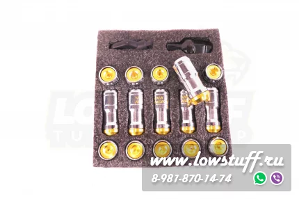 Спортивные колесные гайки Volk Racing Formula M12*1.5 c секретками золотой центр комплект 20 штук