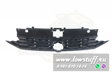VW Passat B8 R line решетка радиатора черный глянец с хром полосками с отверстием для логотипа LOWSTUFF RGVWPASB8RLINE