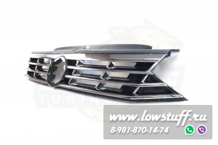 VW Passat B8 R line решетка радиатора черный глянец с хром полосками с отверстием для логотипа LOWSTUFF RGVWPASB8RLINE