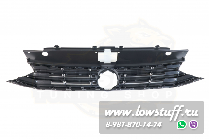 VW Passat B8 R line решетка радиатора черный глянец с хром полосками с отверстием для логотипа LOWSTUFF RGVWPASB8RLINE