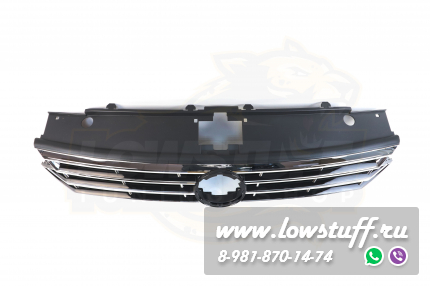 VW Passat B8 R line решетка радиатора черный глянец с хром полосками с отверстием для логотипа LOWSTUFF RGVWPASB8RLINE