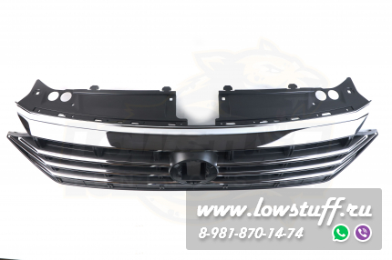 VW Jetta 7 2018-2021 решетка радиатора стандартная хром с черным с отверстием под значок LOWSTUFF RGVWJ7STGLBLKWBCHS