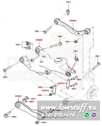 Range Rover L405, DISCOVERY V L462 Задние регулируемые развальные рычаги LOWSTUFF DS 66DSRRL405