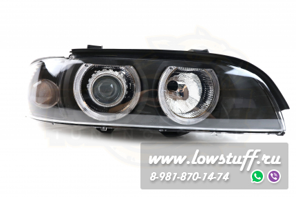 BMW E39 1995-2000 дорестайл фары c белыми ангельскими глазами прозрачное стекло белый поворотник LOWSTUFF HLBMWE39ANGYECLWHITEFKSH