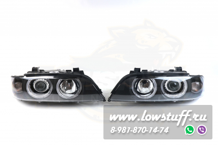 BMW E39 1995-2000 дорестайл фары c белыми ангельскими глазами прозрачное стекло белый поворотник LOWSTUFF HLBMWE39ANGYECLWHITEFKSH