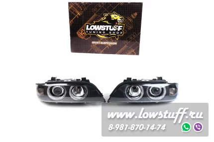 BMW E39 1995-2000 дорестайл фары c белыми ангельскими глазами прозрачное стекло белый поворотник LOWSTUFF HLBMWE39ANGYECLWHITEFKSH