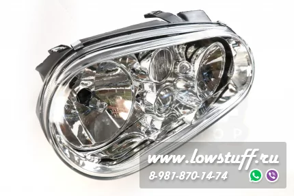 VW Golf 4 фары головного света прозрачное стекло хром отражатель с птф LOWSTUFF HLVWG4CRTSLVR