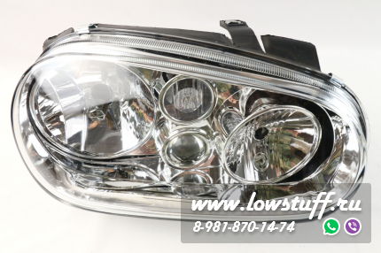 VW Golf 4 фары головного света прозрачное стекло хром отражатель с птф LOWSTUFF HLVWG4CRTSLVR