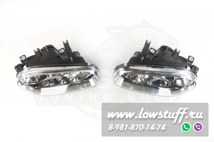 VW Golf 4 фары головного света прозрачное стекло хром отражатель с птф LOWSTUFF HLVWG4CRTSLVR