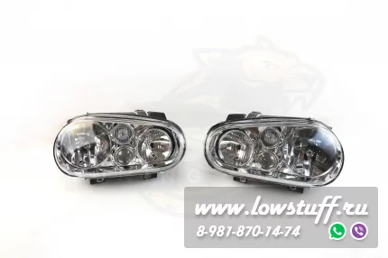VW Golf 4 фары головного света прозрачное стекло хром отражатель с птф LOWSTUFF HLVWG4CRTSLVR