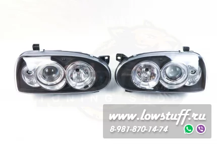 VW Golf 3 фары головного света прозрачное стекло черный отражатель с линзой и поворотником LOWSTUFF HLVWG3BLKLENS