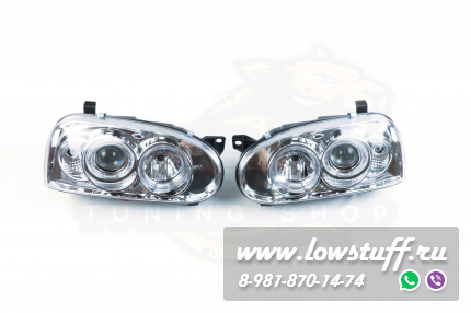 VW Golf 3 фары головного света прозрачное стекло хром отражатель с линзой и поворотником LOWSTUFF HLVWG3CHRLENS