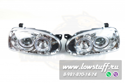 VW Golf 3 фары головного света прозрачное стекло хром отражатель с линзой и поворотником LOWSTUFF HLVWG3CHRLENS