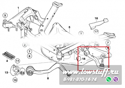 BMW E65 E66 Комплект рычагов передней подвески LOWSTUF 53BM0030-8 8дет с рулевыми тягами и наконечниками без больших рычагов LOWSTUFF 53BM0030-8