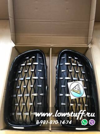 Решетки радиатора BMW F10 Diamond черные с серебряными каплями