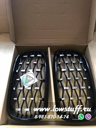 Решетки радиатора BMW X5 F15 X6 F16 Diamond черные с серебряными каплями GCP-081501D