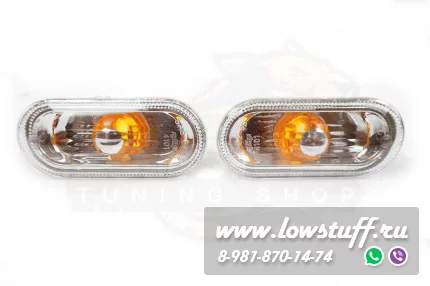 VW Amarok Transporter Caravelle Multivan T5 T5 GP Polo 6R sedan поворотники в крыло прозрачные с оранжевым центром LOWSTUFF FFTSLTVWT5WHITEORA