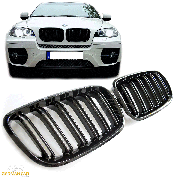 Решетки радиатора (ноздри) BMW X5 E70 X6 E71 горбатые сдвоенные X5M X6M стиль черные глянцевые GCP-087001