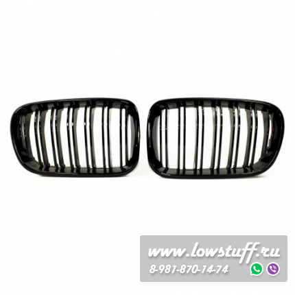 Решетки радиатора (ноздри) BMW X3 F25 2010-2014 сдвоенные черные глянцевые Jom 5211064JOE
