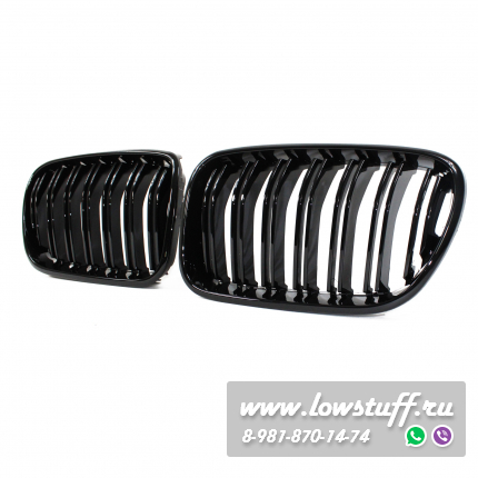Решетки радиатора (ноздри) BMW X3 F25 2010-2014 сдвоенные черные глянцевые Jom 5211064JOE