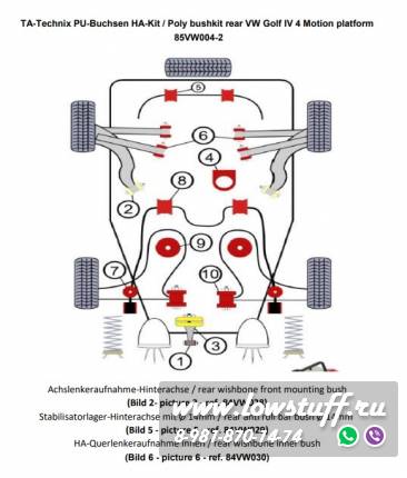 Комплект полиуретановых сайленблоков подвески Seat Leon 1M 4x4 TA Technix 85VW004-2