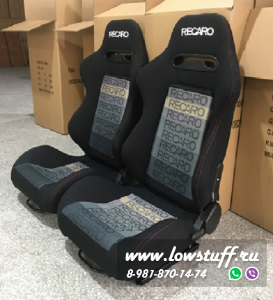 Спортивное сиденье Recaro SR3 Black/REC полуковш ткань recaro, красная строчка, белая надпись(аналог)