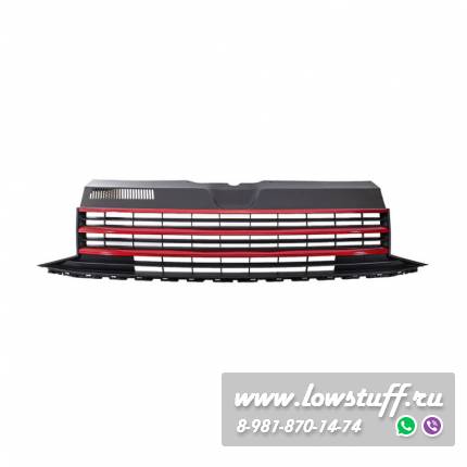 Решетка радиатора VW T6 черная с красными полосами без значка в стиле GTI KITT FGVWT6RB