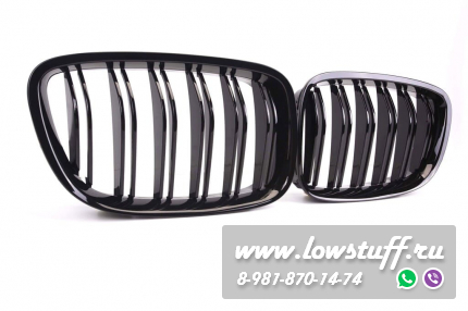 Решетки радиатора BMW 5 GT F07 2008-2013 ноздри черные глянцевые сдвоенные LOWSTUFF RGBMF07X2GB